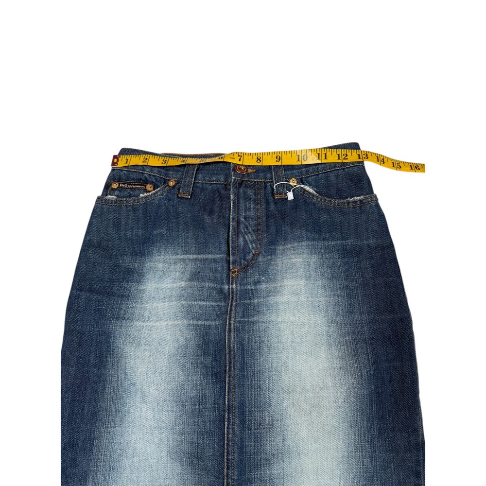 D&G Dolce & Gabbana Vintage Y2K Denim Midi Skirt Rhinestone Logo Blue Size 38 - Picture 7 of 8